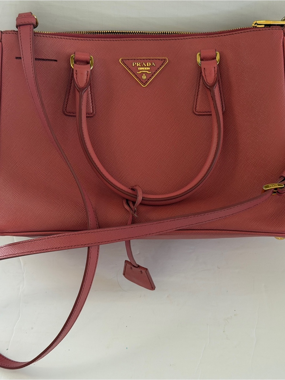 Prada Small Galleria Double Zip Saffiano Leather Tote Peony Pink Crossbody Tote